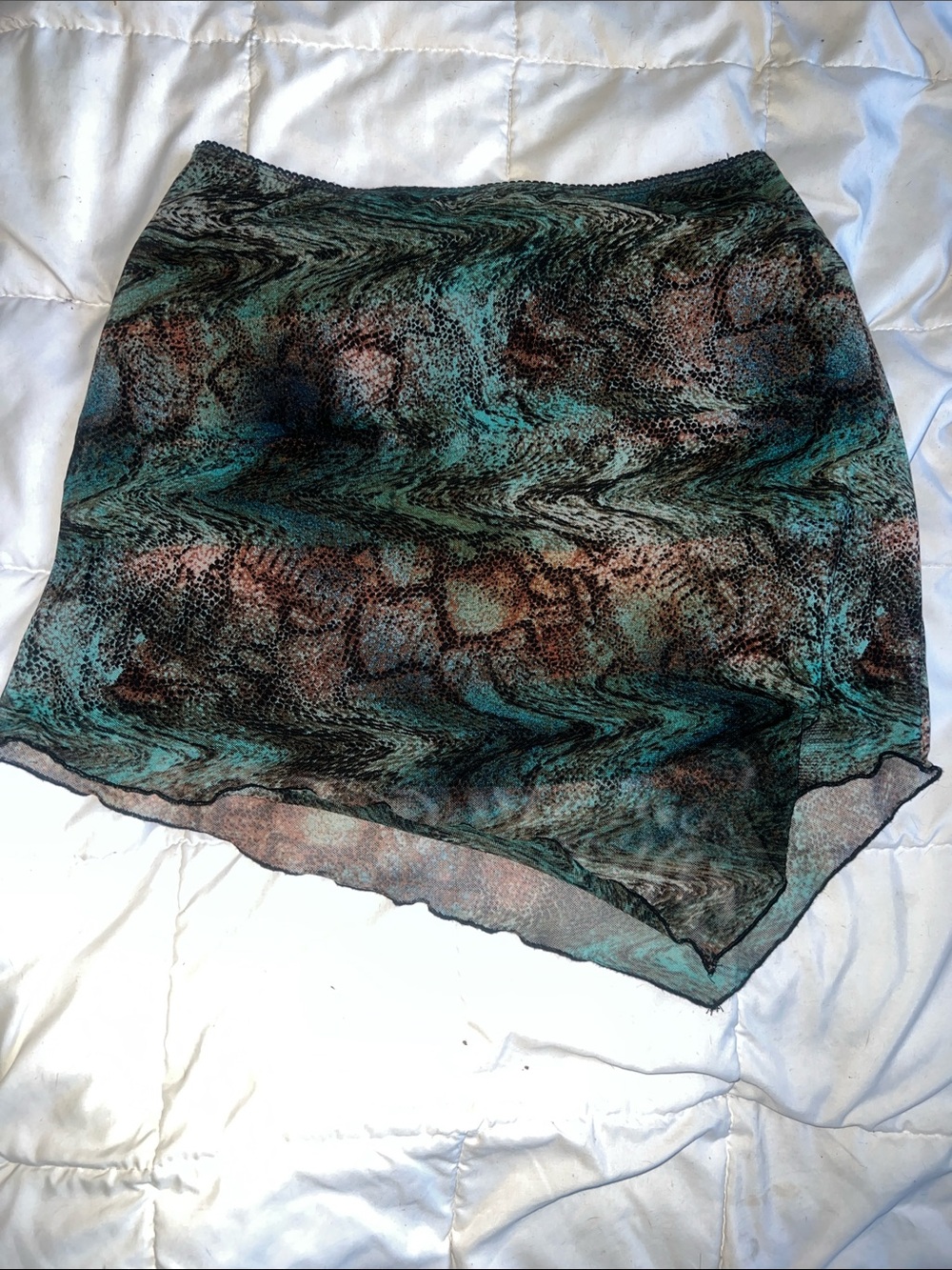 WILD FABLE EARTHY ASYMMETRICAL SHORT STRETCHY MESHY LAYERED SKIRT